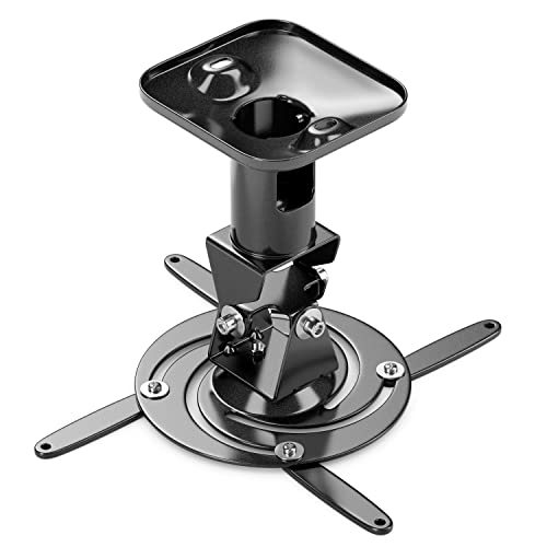 deleyCON Support de Plafond pour Projecteur Universel Beamer +-25° - Pivotant à 360° - Jusqu'à 15 Kg - Distance de Plafond 215mm - Gestion des Câbles -...