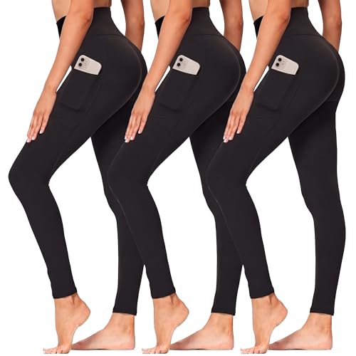Syrinx 3 Packs Leggings with Pockets for Women, Soft High Waisted Tummy Control Workout Yoga Pants