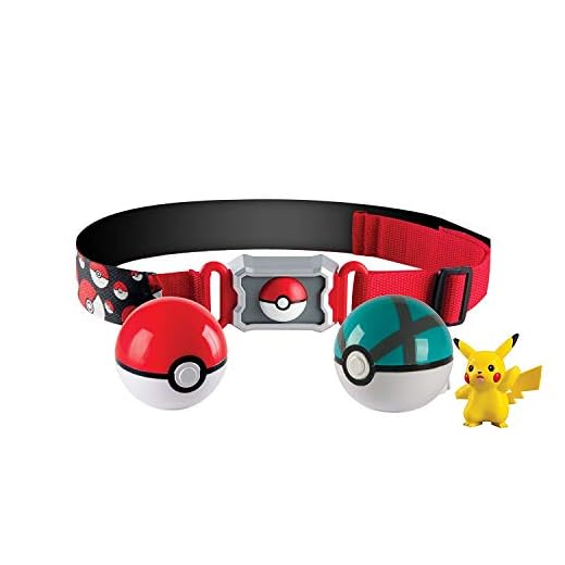 Pokémon Clip and Carry Poké Ball Adjustable Belt with 2 inch Pikachu Figure, Poké Ball, and Grass Type Nest Ball - Assorted colors
