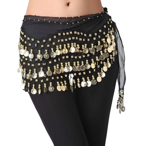 OIXYEY Traje de danza del vientre con pañuelo para mujer - Traje de adivina - Traje de gitana para mujer - Pañuelo de danza oriental con 66 piezas - Cinturón de muselina