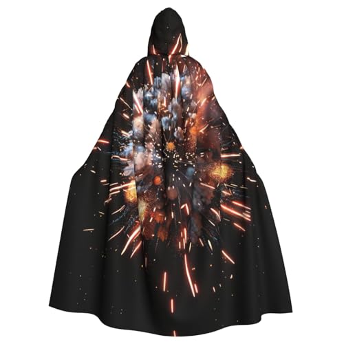 Cape à capuche feu d'artifice 3D sorcière et fête de carnaval
