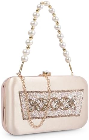 ADISA Beaded formal party clutch with gold chain for women and girls (CL108-GOL)