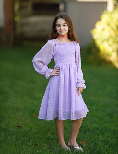 Image of Arshiner Girl Tulle Dress Winter Long Sleeve Teen Girls Party Casual Dresses 5-14Y