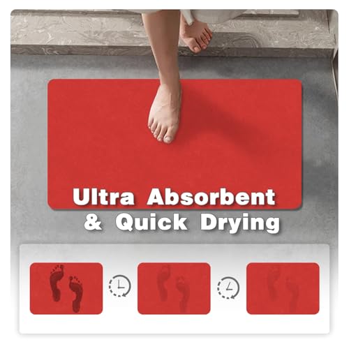 Christmas Bath Mat, Red Bathroom Rugs Non Slip Washable Thin Absorbent Bath Mat Fits Under Door Bathroom Floor Mat Perfect for Bath, Shower, or Sink 24"x60" Red