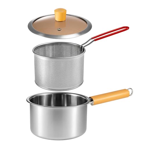 SUNNYNEST Deep Frying Pan Stainless Steel with Basket for Fish Shrimp Seafood French Fries Chicken Preparation with Visible Lid Oil Strainer Pot