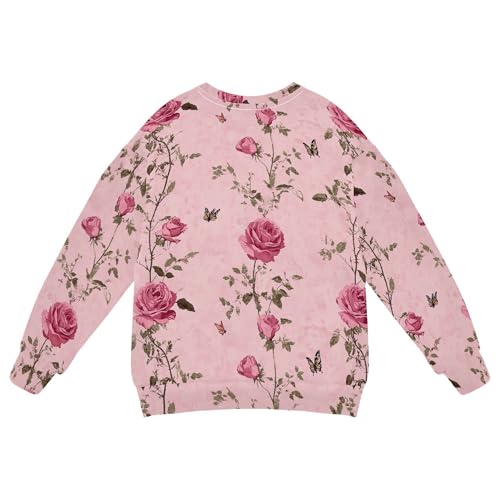 JUNZAN Unique Rose Pink Big Girls Hoodie Sweatshirt Crewneck Fall Tops Shirts Camping 4T2
