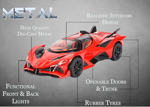 Image of JOY JUNCTION Limited Edition 1:32 Scale Metal Pull Back Toy car with Openable Doors, Light & Engine Sound - Realistic Collectible for Boys Kids 3+ Years & Above (Apolo Red)