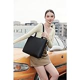 MEEGIRL Ladies Tote Bags Simple PU Leather Handbags Work School Shopping Bags for Women with Zip and Inner Pocket (Black) - Image 2
