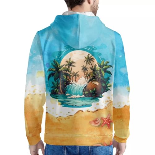 Image of Forchrinse Green Palm Tree Sea Beach Mens Hoodies Pullover Long Sleeve Fleece Hoodie Cozy Sport Casual Outwear