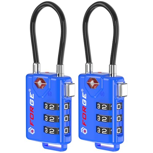 Image of Bright Colors, TSA Approved Cable Luggage Locks 2 Pack Blue, Re-settable Combination with Alloy Body
