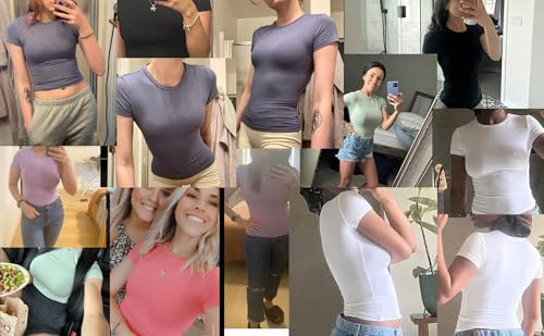 Image of Dwnval Womens Classic Short Sleeve Summer TOS Crew Neck Slim Fit Crop T Shirt