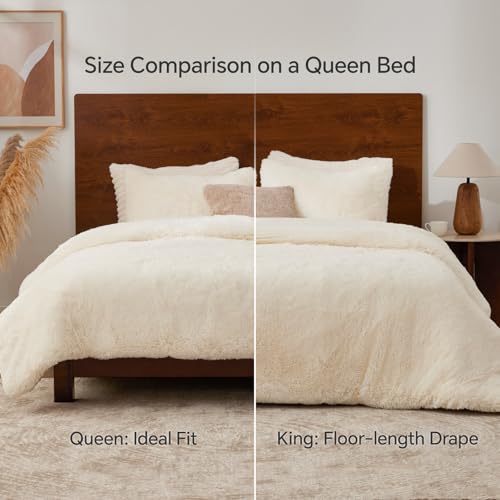 Image of BEDELITE Cream White Fluffy Comforter Set Full, Fuzzy Faux Fur Comforter | Warm Fleece Shaggy Bedding for Winter, Soft & Cozy Plush Bed Set with 2 Pillowcases