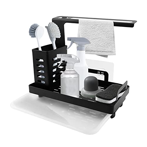 Auptiz Spülbecken Caddy Organizer,Spülbecken Organizer Edelstahl, Utensilien Korb für Küche & Badezimmer,Küchen Organizer,Küchenorganizer Schwammhalter,mit Abflusspfanne,Schwamm Bürste Halter Cover
