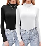 Zeagoo Long Sleeve Shirts for Women 2 Pack Mock Neck Basic Tops Slim Fitted Tee Layer Undershirt Fall Clothes, Small, Black+white