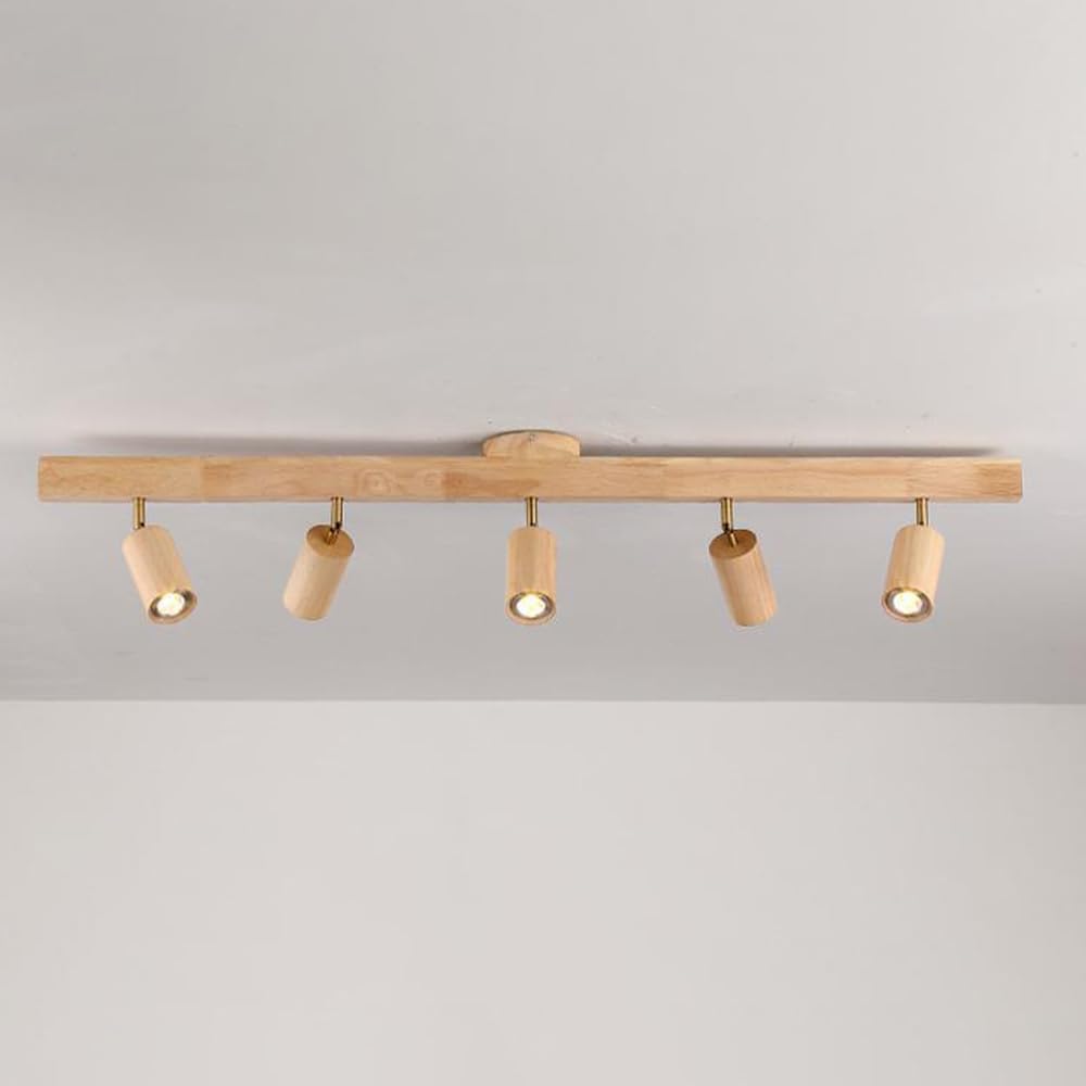 Adjustable LED Wood Spotlight - Modern 5-Light Ceiling Fixture for Kitchen, Bedroom, Living Room, and Bar (Wood Finish)