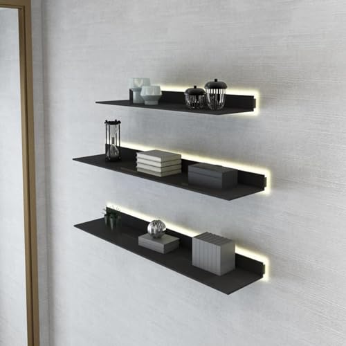 Étagères murales flottantes en fer noir 80 cm avec lumière LED