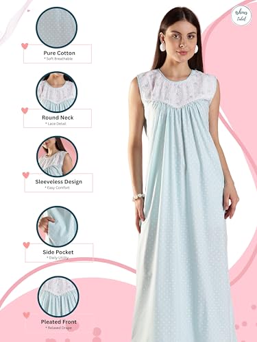 Image of 9shines Label Cotton Sleeveless Nighty | All Over Print Maxi Night wear for Women | Full Length Night Gown Night Dress for Women Stylish (Cotton Sleeveless 25)