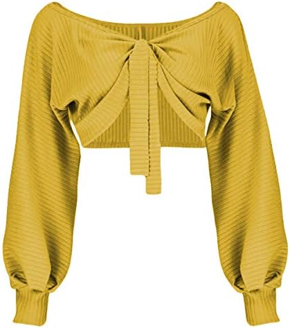 LUKYCILD Women Sexy Off Shoulder Long Sleeve Crop Top Tie Up Front Blouse  Shirt (Yellow2, Small) : Amazon.sg: Fashion