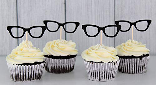 Glasses Cupcake Toppers - Librarian Reading Food Picks - Premium Handcrafted Double Sided - Eyeglasses Party - Set of 12