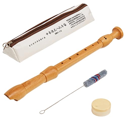 Little Ones Wooden Recorder Instrument, Classical German Design Recorder For Music Class 18.5 In, Cleaner Rod, Cork Grease, Includes Carry Bag