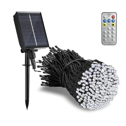 Tacobey Guirnalda Luces Exterior Navidad Solar, 20m 200 led Cadena de Luces con Control remoto, 8 Modos, Impermeable, Decoración para Jardín, Terraza, Patio (Blanco Frio)