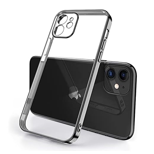 ZEZHOU iPhone 11 Clear Case with Camera Lens Protector, Non Yellowing Square Electroplated Edge, Upgraded Shockproof Soft Inner Silicone Bumper Shell, Slim Thin Phone Case for iPhone 11 6.1", Black
