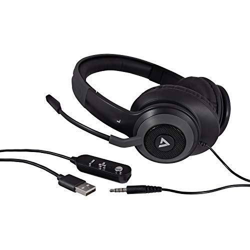 V7 Premium Over-Ear Stereo Headset, Boom Mic, PC, Mac, Tablets, Laptop Computer, Gaming, Video Conferencing, 3.5mm, USB