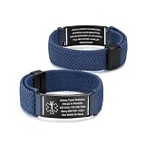 Dacomfy Personalisiertes Medizinisches Notfallarmband, Graviertes Medical ID Armband, Verstellbares Nylonband mit Magnetverschluss für Diabetes Allergie Epilepsie, Damen Herren (Blau)