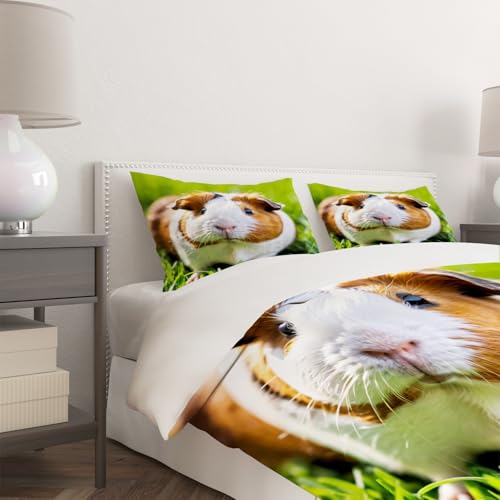 Housse de couette cochon d'inde 240x260 cm avec 2 taies d'oreiller pour lit 2 personnes