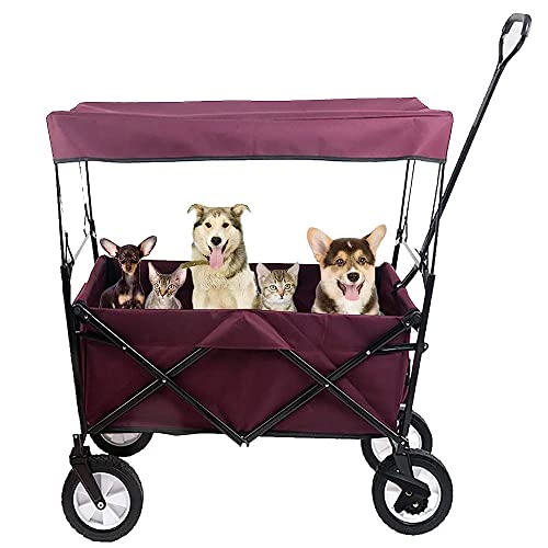 LIDDFAFA Bollerwagen, zusammenklappbarer, zusammenklappbarer Bollerwagen mit Sonnen-/Regenschutz, verstellbarem, ausziehbarem Schiebe- und Ziehgriff, Abnehmbarer Plane und Überdachung – Bild 4