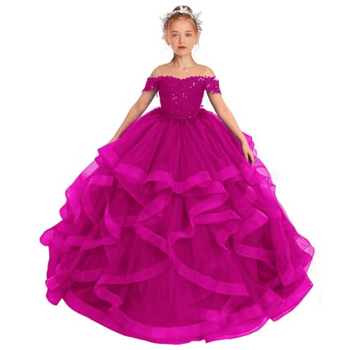 Pageant Dress for Girls - Off Shoulder Ruffle Flower Girl Dress for First Communion