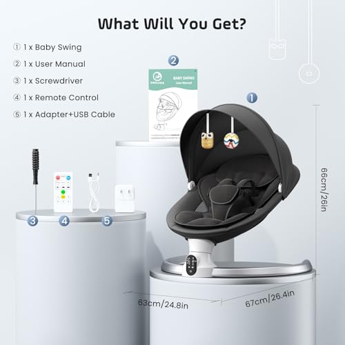 Miniatura 8 de Ixdregan Hamacas Bebé Electrica - App Control Remoto Baby Bouncer, Hamaca Bebe Acolchado Suave Con 3 Temporizadores, 5 Velocidades De Columpio, 10 Músicas, Mecedora Bebe Bluetooth App Negro