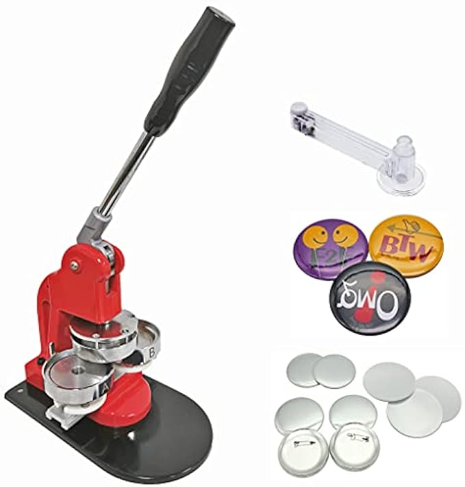 Chibuttons Kit 75mm (3") Button Badge Press Machine Maker-1 + 75mm Round Die Moulds + Adjustable Circle Cutter + 100 Pin-Back Button Components