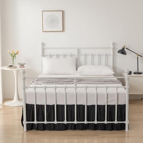 Bed Skirt Queen Size, Ruffled Bed Skirt with Split Corners, Queen Bed Skirts 18 Inch Drop with Platform, Striped Boho Queen Size Bed Skirting, Black, Queen - 18" Drop