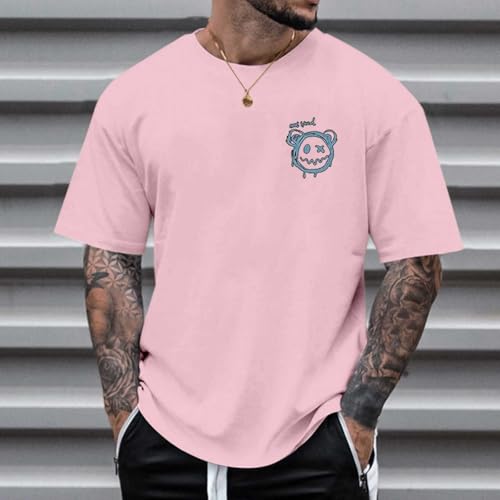 Foweknow Camiseta para hombre Oversize Backprint Oso Estampado Parte Superior Cuello Redondo Estampado Espalda Camiseta de Manga Corta Camiseta de Verano Gym Hip Hop Y2K Streetwear Tee Tops