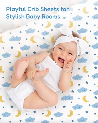Image of Crib Sheets 2 Pack, Fitted Crib Sheet for Standard Crib Mattress 28x52x9, Ultra Soft Jersey Knit, Breathable Stretchy Deep Pocket, Snug Fit Stays Put, Baby Crib Mattress Sheet