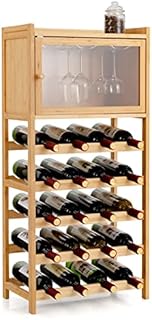 TANGZON 20-Bottle Bamboo Wine Rack with Glass Holders & Door, 5-Tier Wine Cabinet, Free Standing Drinks Wine Storage Display Shelves Organiser for Home, Kitchen, Bar and Cellar