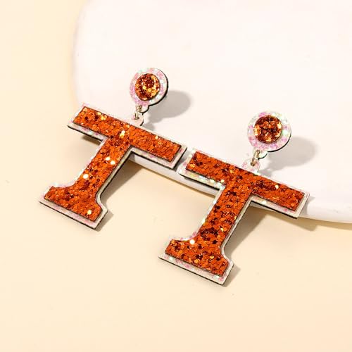 Football Earrings Game Day Sports Tennessee Vols Power T Earrings Glitter Leather Southern Western Earrings Jewelry Gifts for Football Fans2