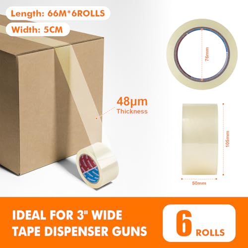 GRIFEMA GA4003-6, 6 Rollen Geräuscharmes Paketklebeband, Paketband für Versand, Umzug und Lagerung, Transparent Verpackungsband, 66 m x 50 mm