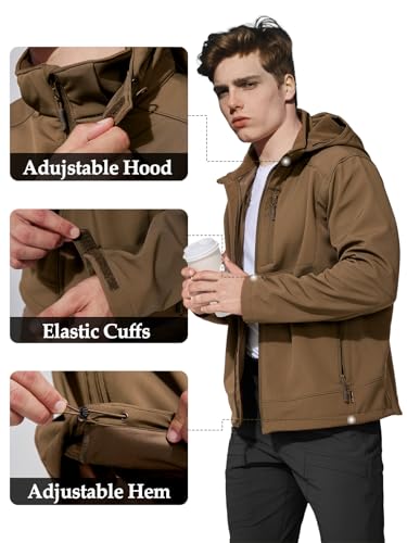 Image of Men's Military Tactical SoftShell Jacket Fleece Lined | Lightweight,Waterproof,Windproof,Multi-pockets,Adjustable Hood for Work,Hiking,Snow,Ski