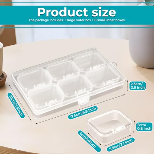 Image of Large Bead Organizer Box with 6 Small Boxes inset, Small Bead Organizers and Storage Plastic Cases, Clear Bead Storage Containers Boxes with Hinged Lid(7 Pcs)