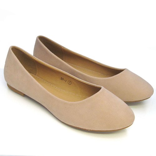 ESSEX GLAM New Womens Flat Pumps Ladies Glitter Ballet Ballerina Dolly Bridal Shoes Size (UK 8 EU 41, Beige Suede) - Image 6