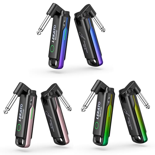 LEKATO Sistema de Guitarra Inalámbrico UHF con 70 Canales, Transmisor y Receptor Recargable para Instrumentos Eléctricos - Azul, Rosa y Verde miniatura 1