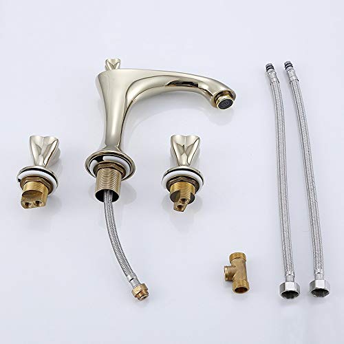 Mitigeur lavabo divisé 3 trous double robinet eau chaude froide - 4