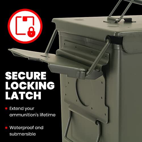 Innovatex .50 Cal Ammo Can, 24 Pre-Cut Pistol Magazine Holder, Metal Storage Box Case For Mags With Rubber Gasket Seal, Military Grade Water-Resistant, Foam Insert, Army Green Steel #TOP2