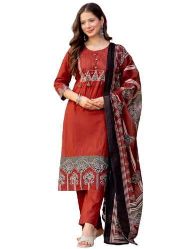 Image of rytras Women Woman's Pure Cotton Straight Kurta Sets with Pant & Dupatta|Kurti Set for Woman|Suit Set for Women Cotton