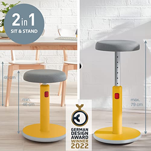 Image of Leitz Active Sit Stand Stool - Ergonomic Height Adjustable 46cm to 79cm Wobble Chair, Round Swivel Office Desk Seat, Ergo Cosy Range, Warm Yellow, 65180019