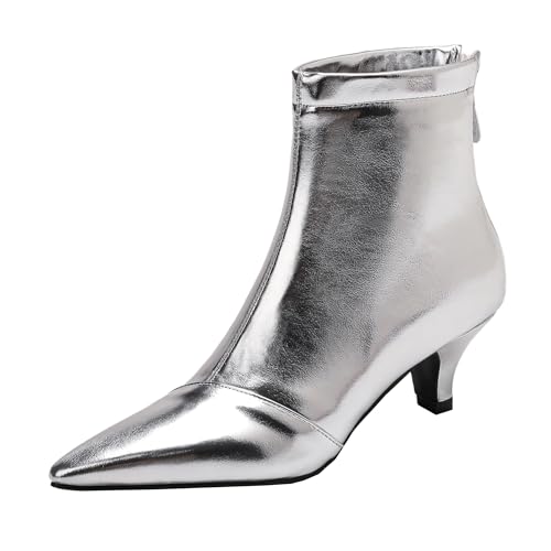 BEAUPAS Women's Ankle Booties Low Kitten Heels Ankle Boots Back Zip Pointed Toe Short Boots Dress Shoes