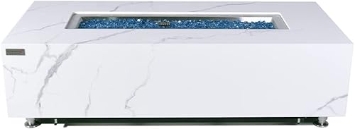 Miniatura 4 de Elementi Plus Carrara - Mesa para exteriores de 59.8 pulgadas, calentador de patio, fogatas de porcelana de mármol, encendido electrónico, cubierta