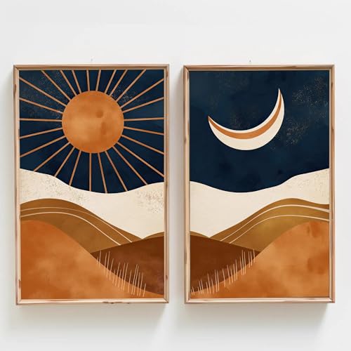 Toiles imprimées soleil et lune pour habiller un grand mur vide de salon
